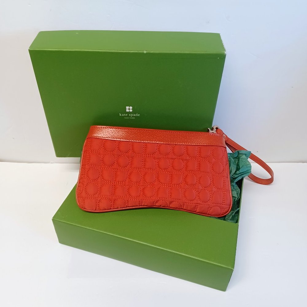 Kate Spade Wristlet/Clutch with Box - orange-red - removable strap - LIKE NEW!!